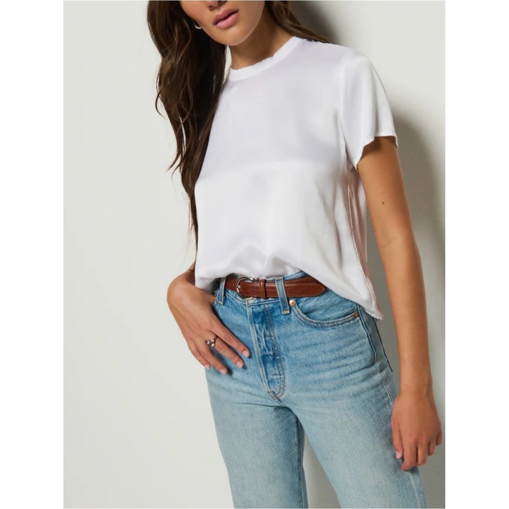 Nation LTD Marie Sateen Top Women M White Short Sleeve Boxy Boho Blouse New
